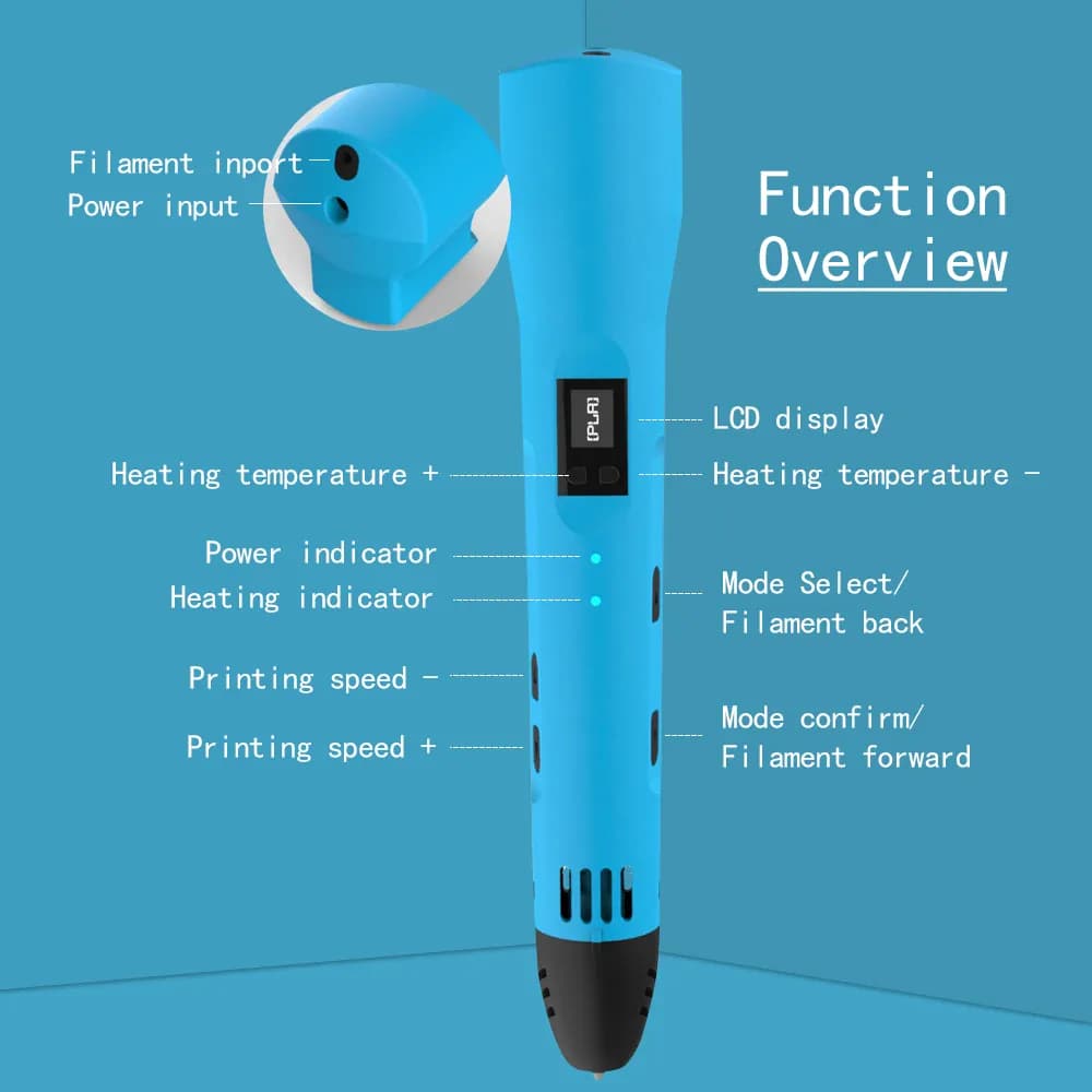 QCREATE – stylo 3D prend en charge ABS PLA HIPS PVA, plage