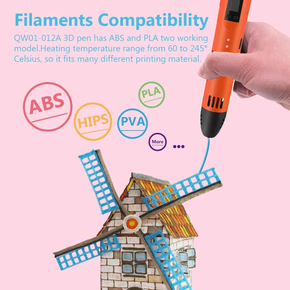 QCREATE – stylo 3D prend en charge ABS PLA HIPS PVA, plage