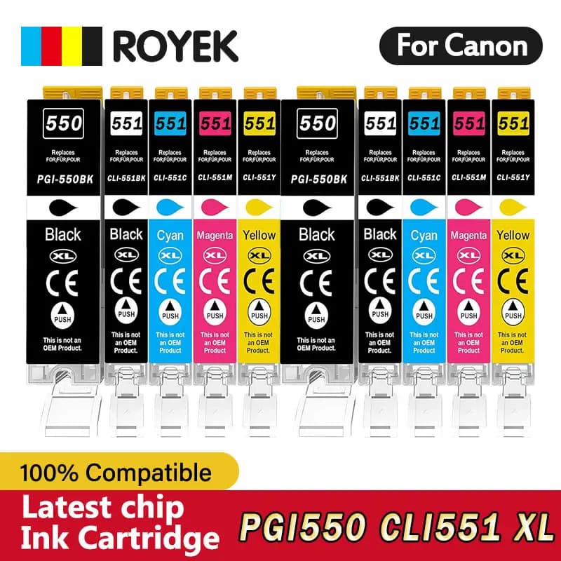 Cartouches d'encre pour Canon CLI 551, 550