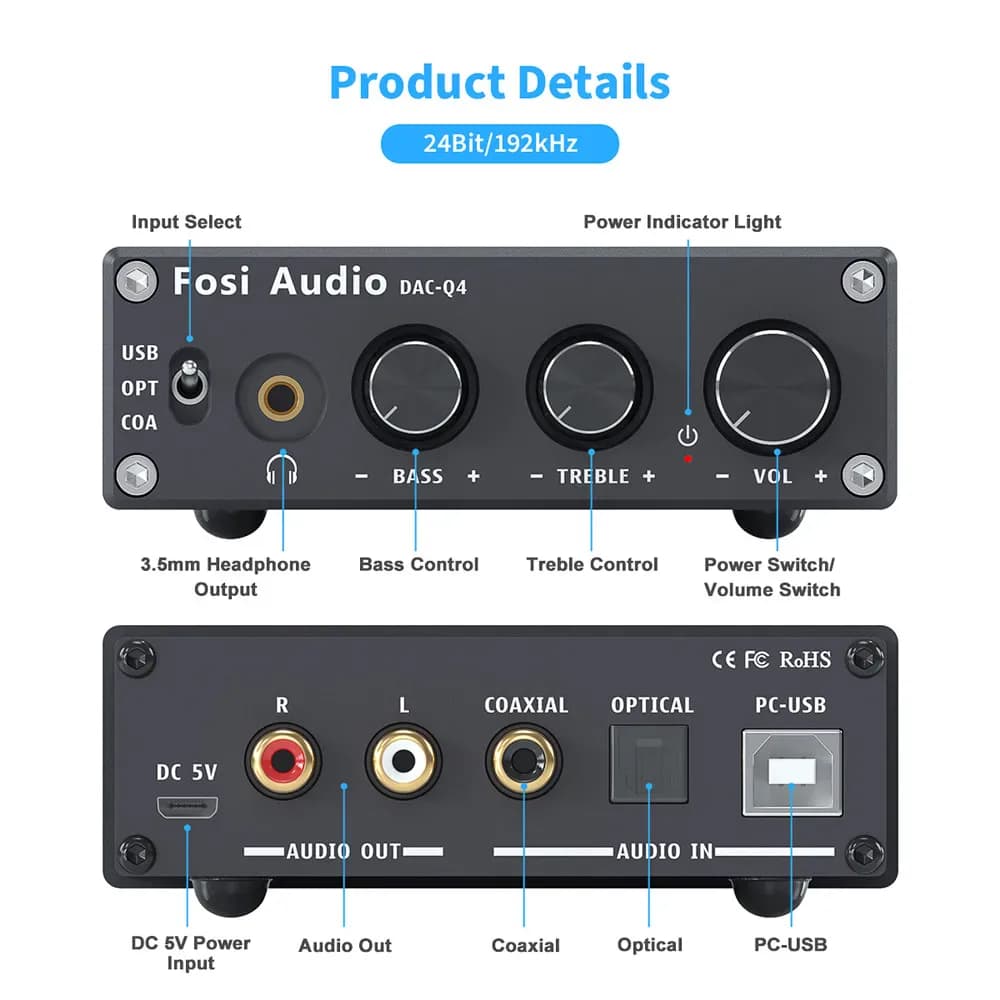 Fosi Audio Q4 Mini stéréo USB Gaming DAC et amplificateur