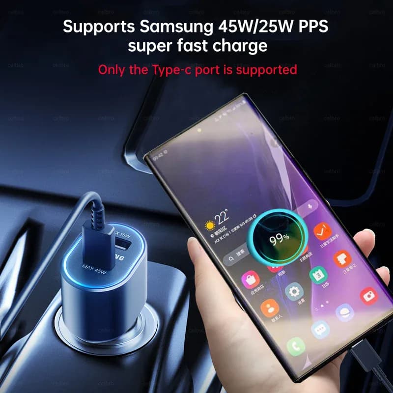 Chargeur de voiture USB-C 45W d'origine, câble de charge