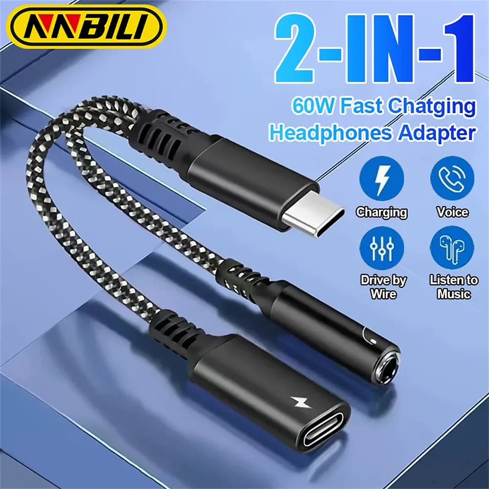NNBILI-Adaptateur audio 2 en 1 USBC vers prise 3.5mm type C