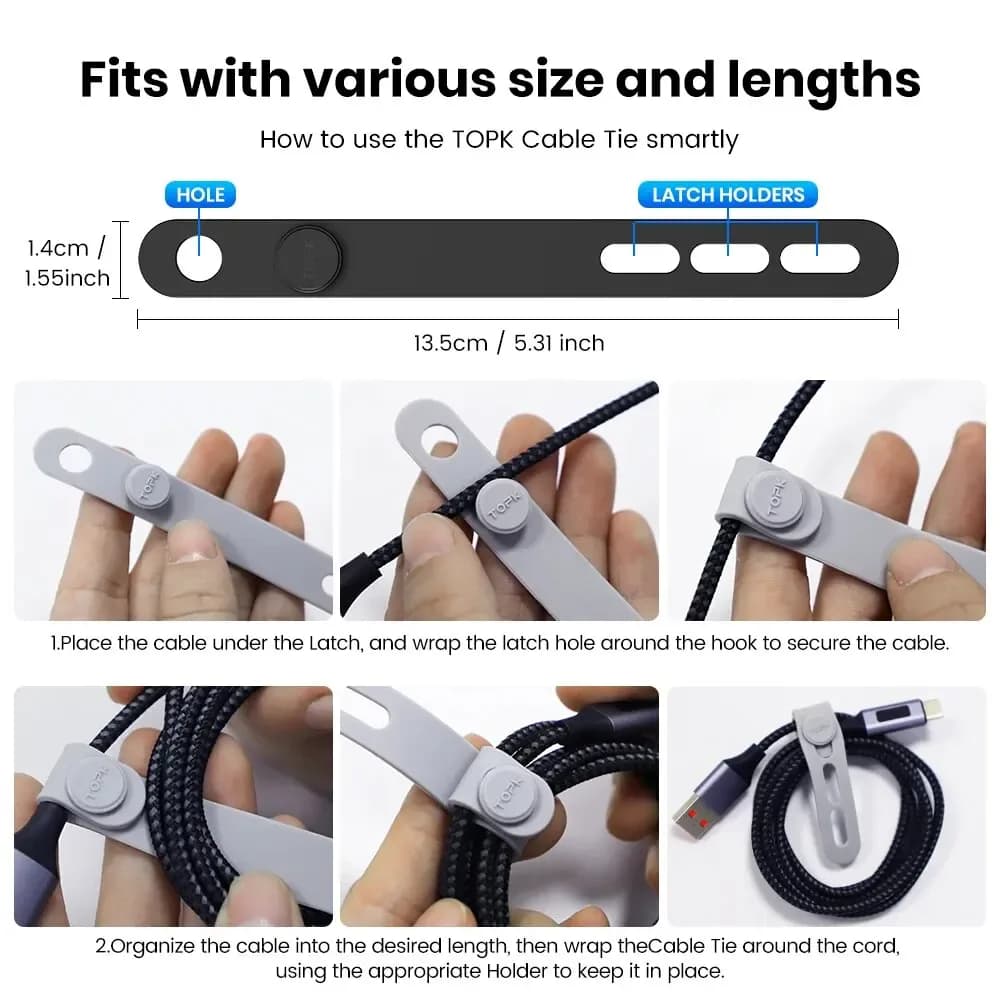 TOPK-Attaches de câble en silicone, documents assortis
