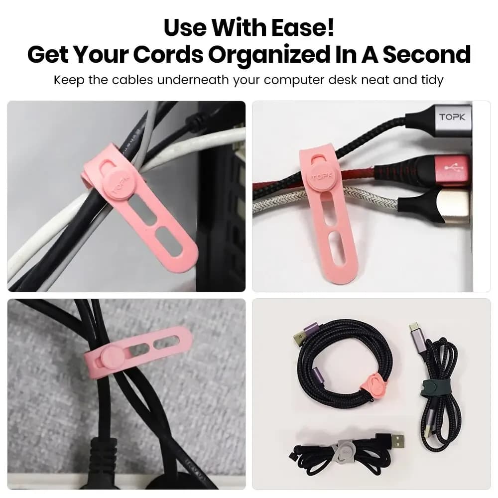 TOPK-Attaches de câble en silicone, documents assortis