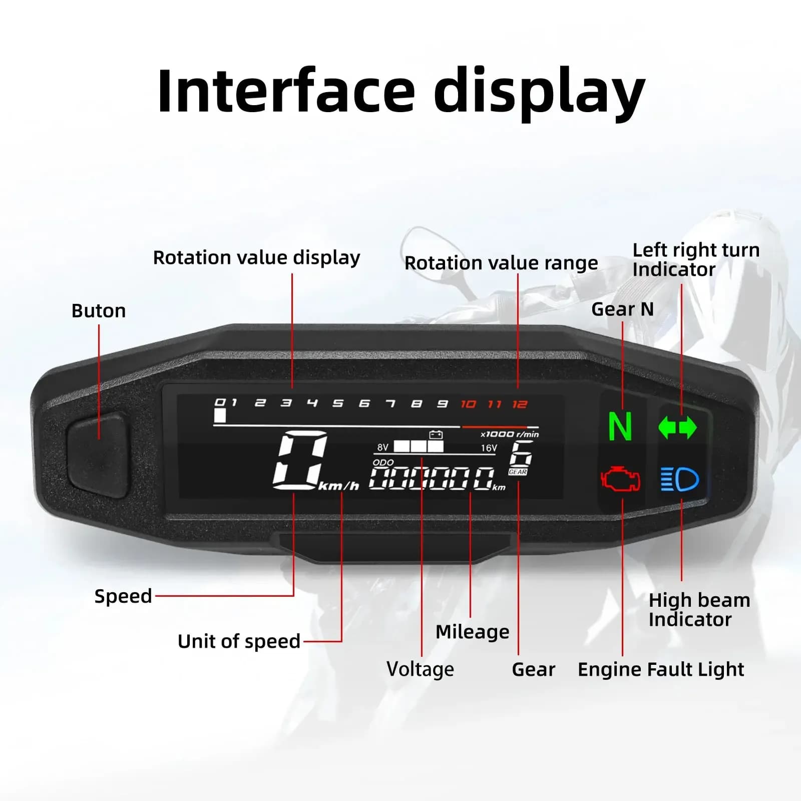Compteur de vitesse numérique universel pour moto
