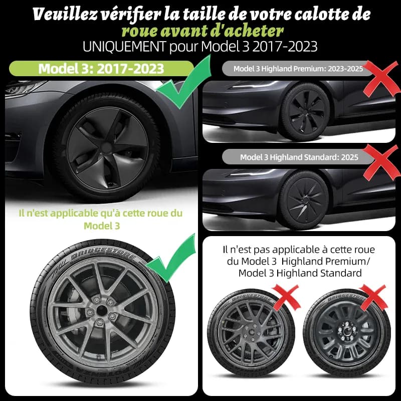 4 pièces conception pour TESLA modèle 3 2017-2023 18 pouces