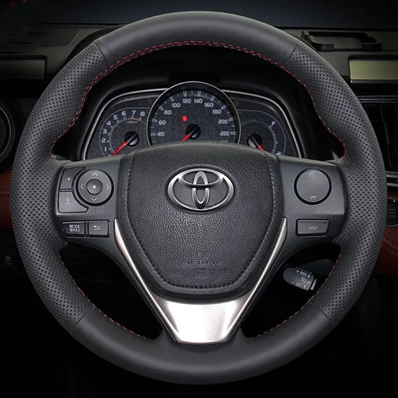 Housse de volant en cuir microfibre à coudre pour Toyota