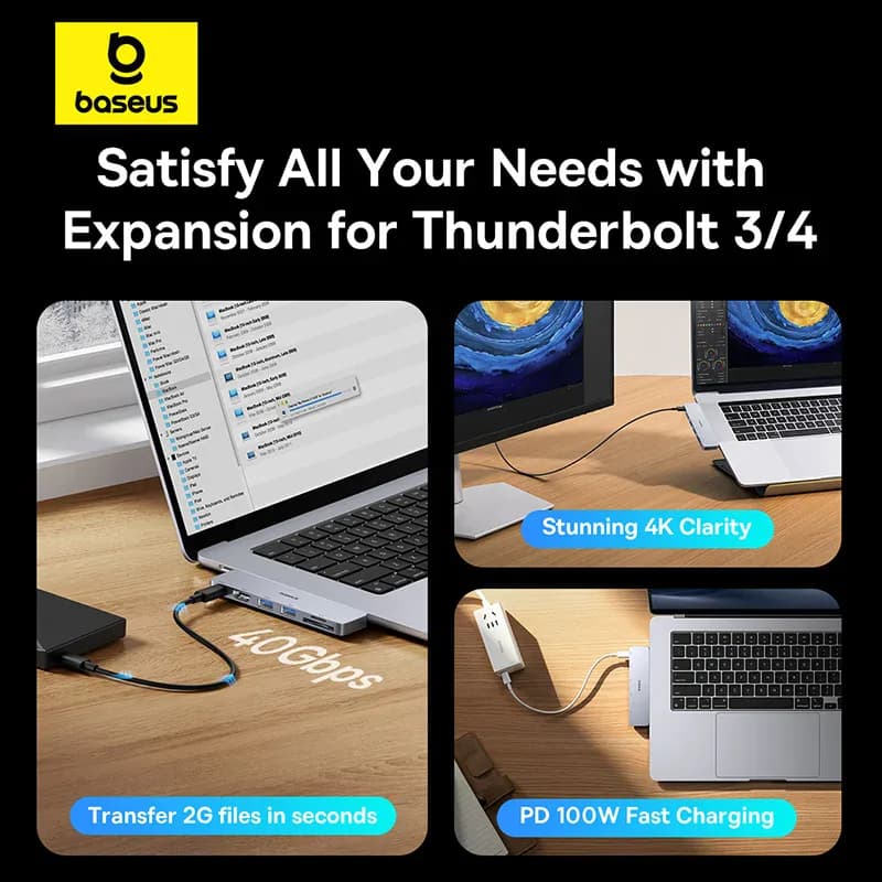 Baseus double USB-C Hub vers HDMI 4K 30Hz pour Thunderbolt