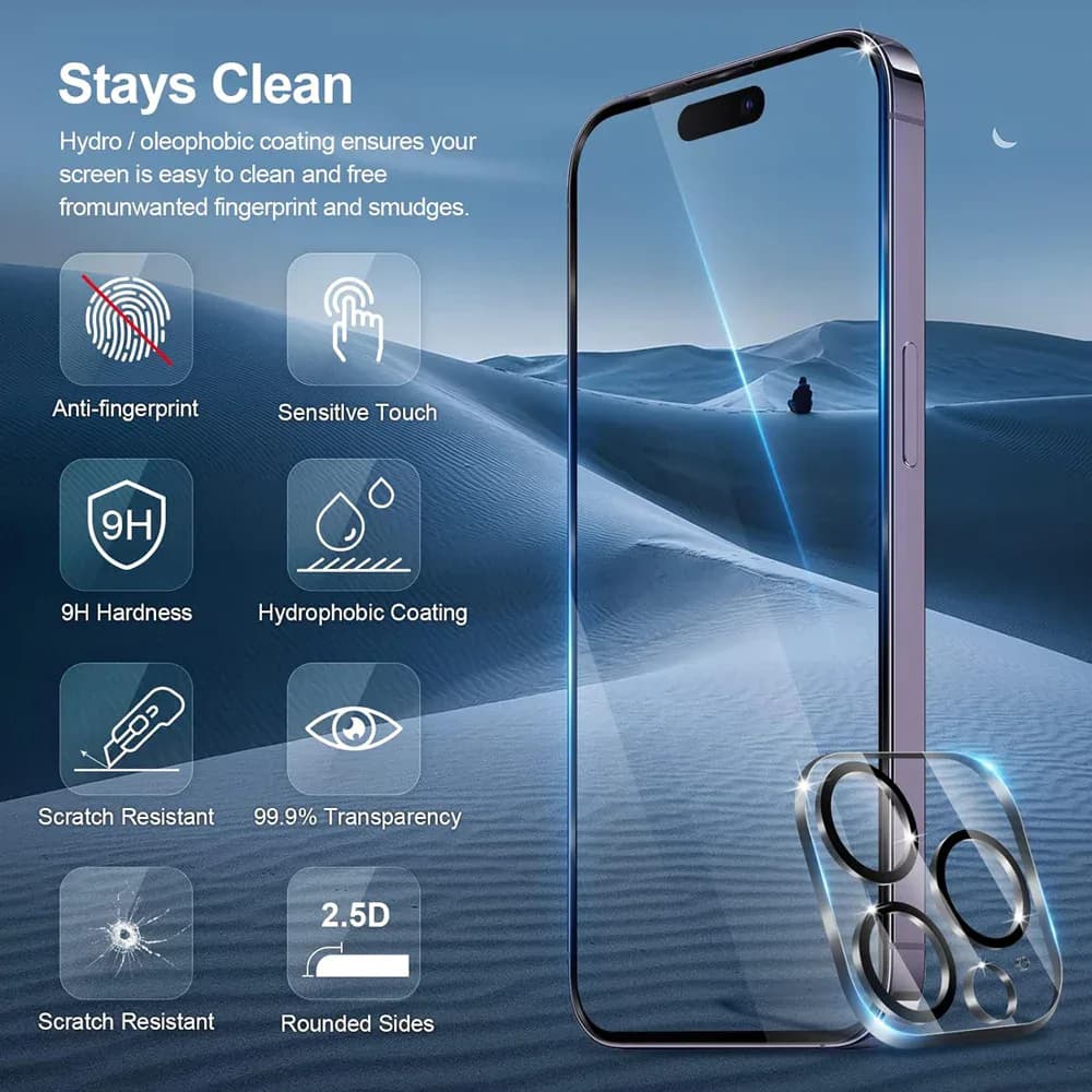 HD verre trempé pour iPhone 16 15 17 14 13 12 11 Pro Max