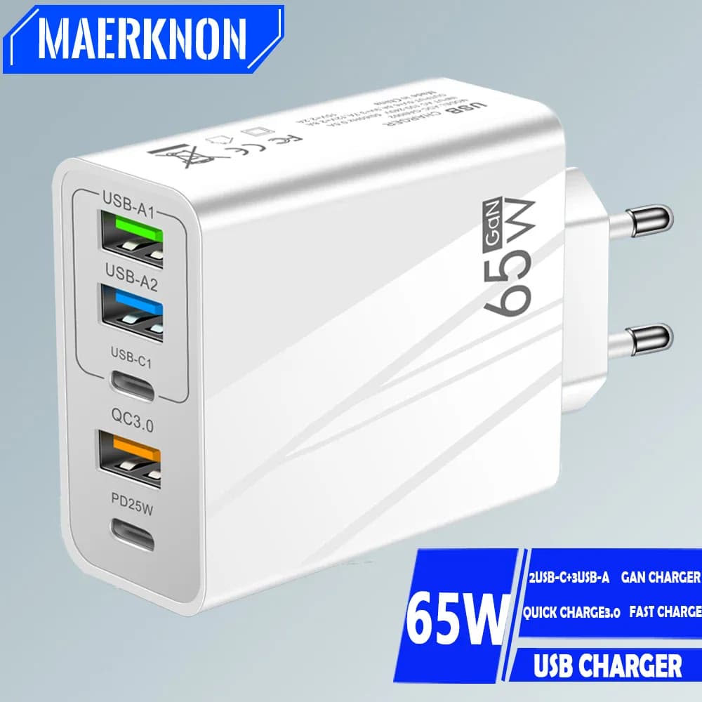 Chargeur USB GaN 65W PD Type C, charge rapide