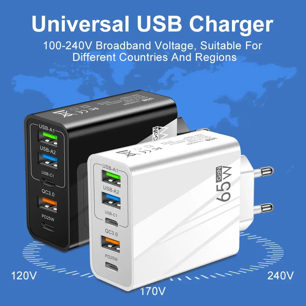 Chargeur USB GaN 65W PD Type C, charge rapide