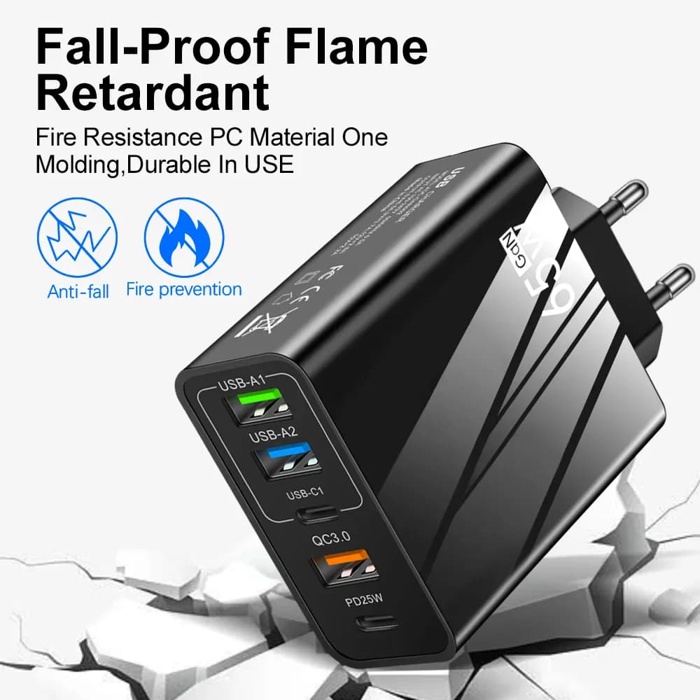 Chargeur USB GaN 65W PD Type C, charge rapide