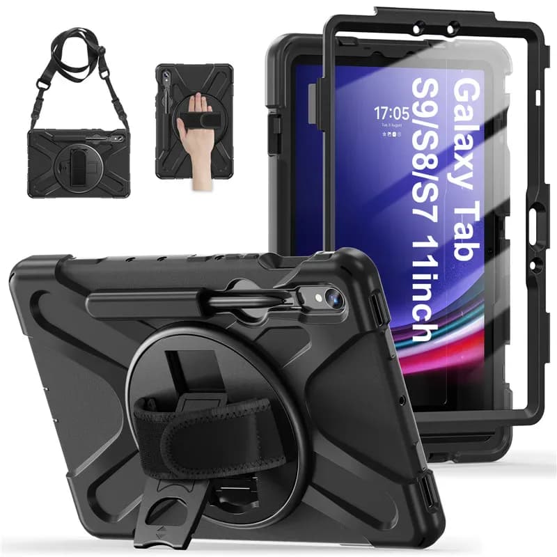 Housse antichoc à béquille et bandoulière pour Galaxy Tab
