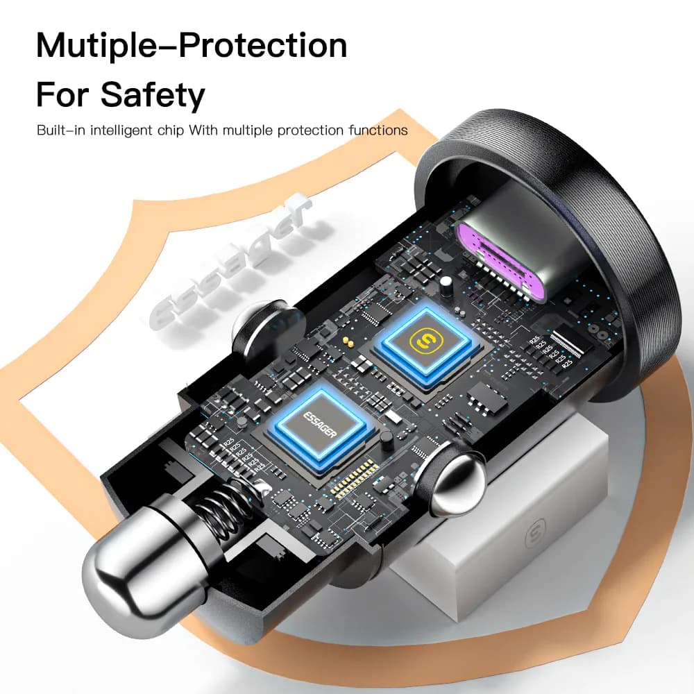 30W Essager – chargeur de voiture USB type-c 30W, charge