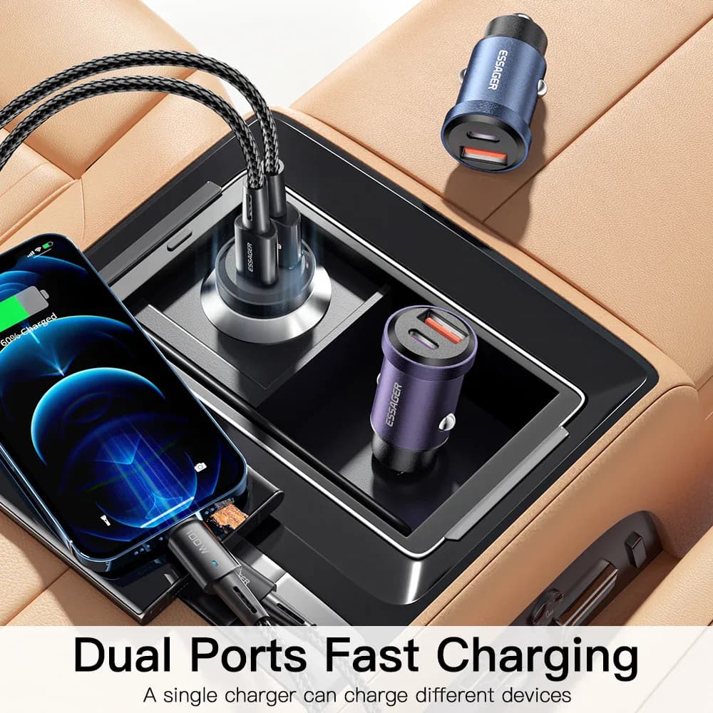 30W Essager – chargeur de voiture USB type-c 30W, charge