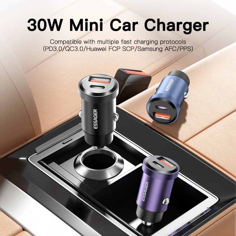 30W Essager – chargeur de voiture USB type-c 30W, charge