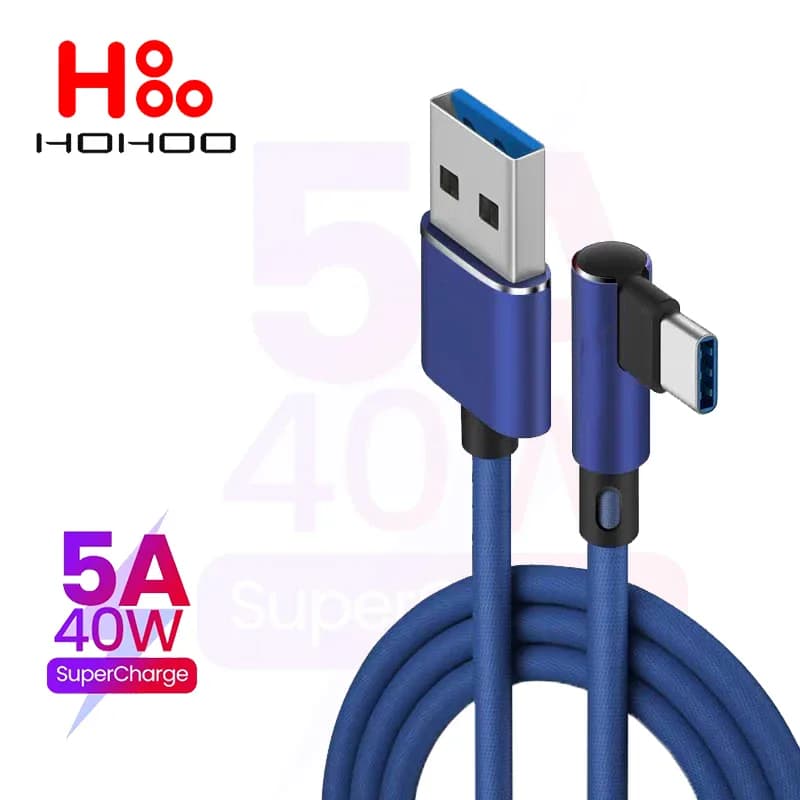 Câble USB-C coudé 90° charge rapide tressé pour gaming