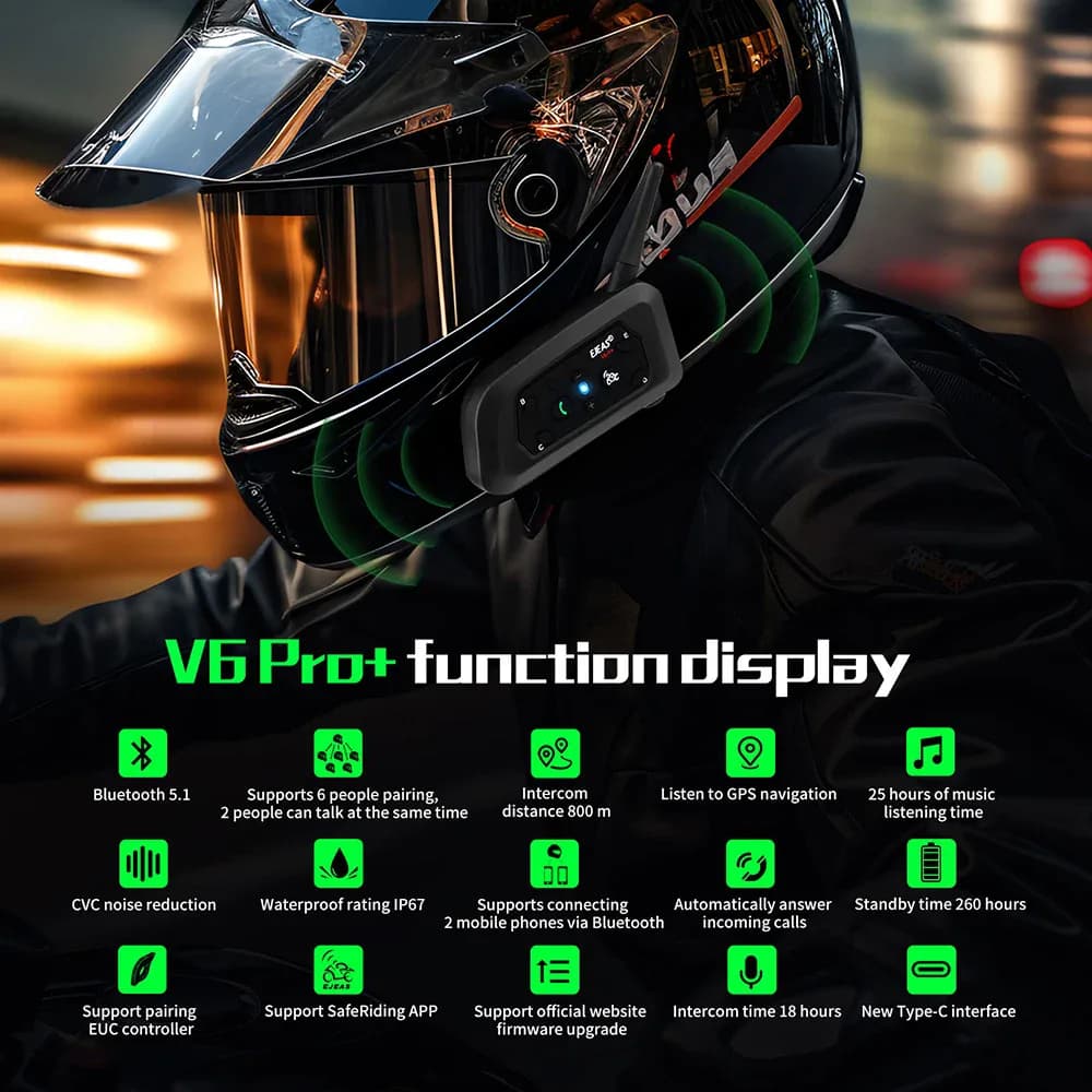 EJEAS V6 PRO +/PLUS casque de moto Bluetooth Interphone