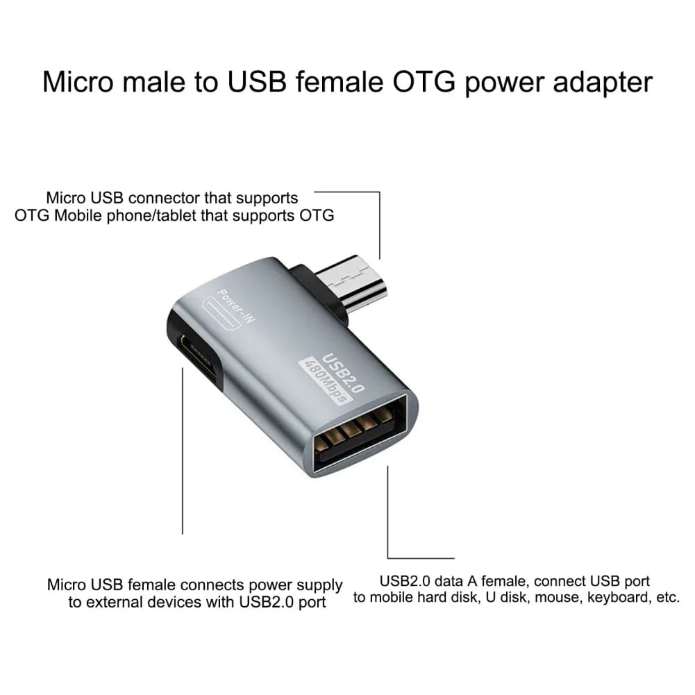 Adaptateur de câble OTG 4K, Angle gauche de 90 degrés