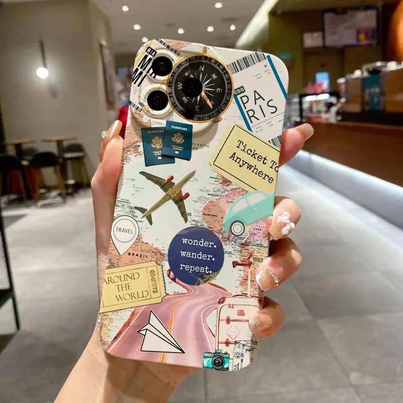 Coque de téléphone à motif d'élément de voyage, étui souple