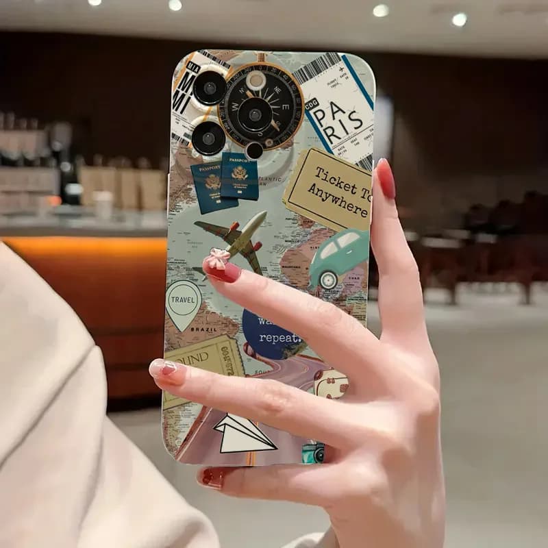 Coque de téléphone à motif d'élément de voyage, étui souple