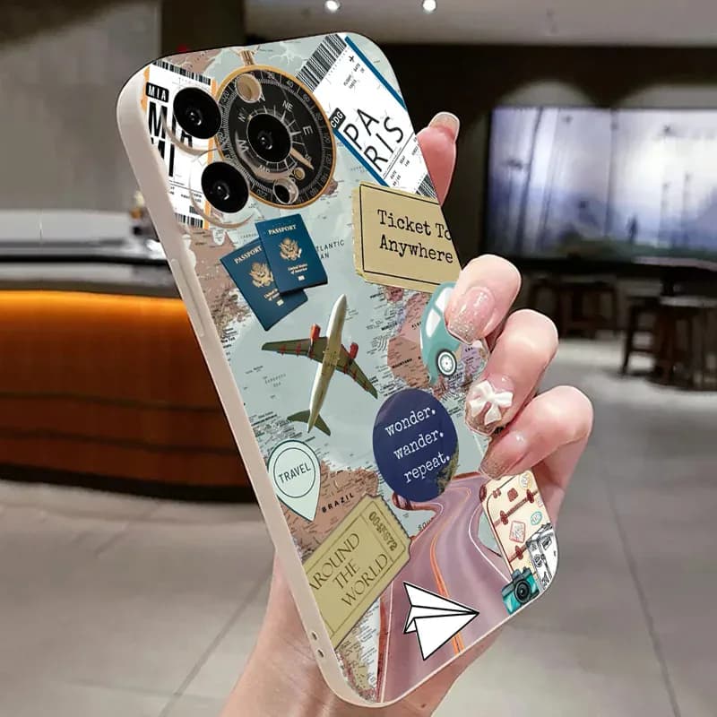 Coque de téléphone à motif d'élément de voyage, étui souple