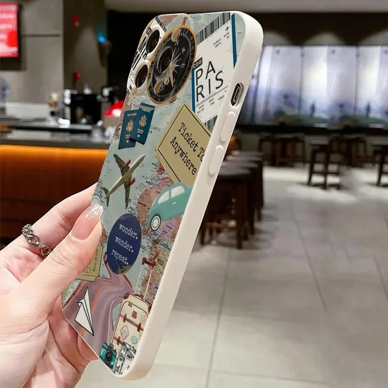 Coque de téléphone à motif d'élément de voyage, étui souple