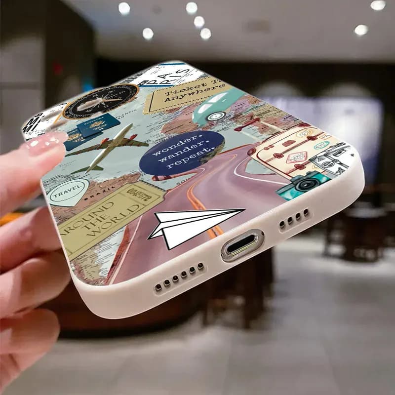 Coque de téléphone à motif d'élément de voyage, étui souple