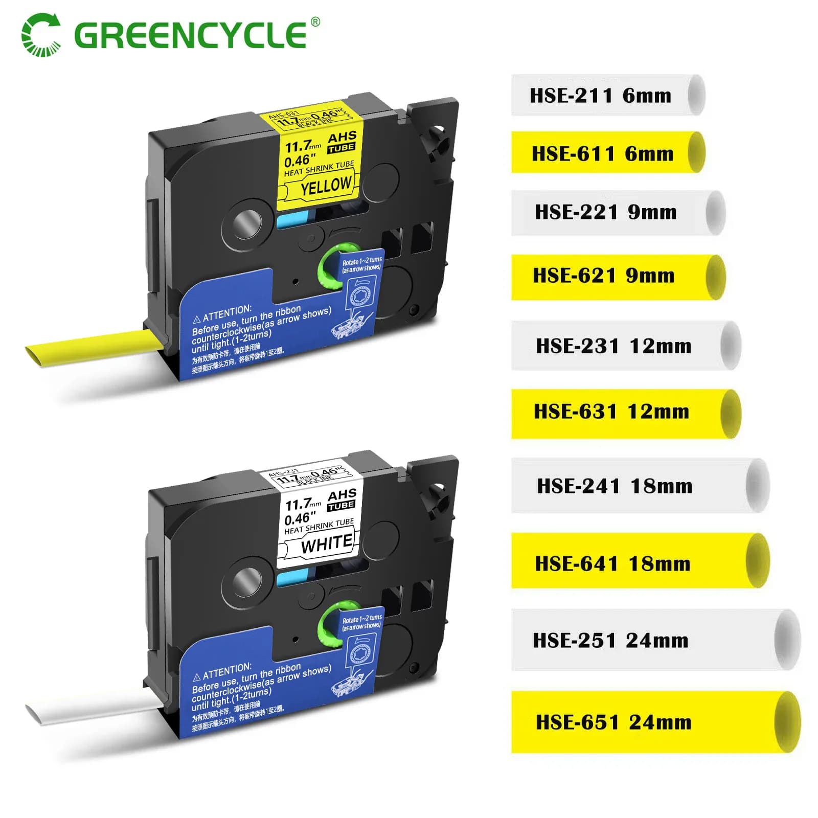 GREENCYCLE 6/9/12mm Thermorétractable Tube Ruban Compatible