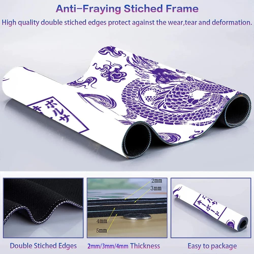 Tapis de souris Dragon violet et blanc, tapis de bureau