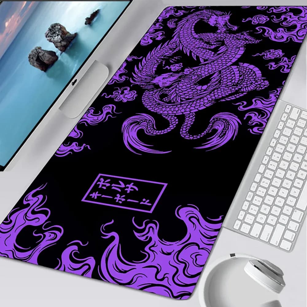 Tapis de souris Dragon violet et blanc, tapis de bureau