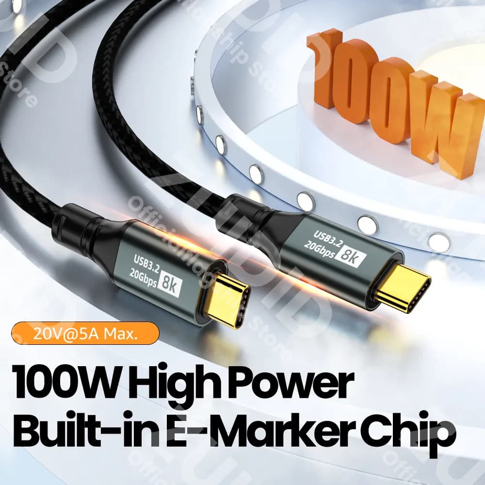 PD100W USB 3.2 20Gbps ThunderBolt 3 câble de Type C à Type