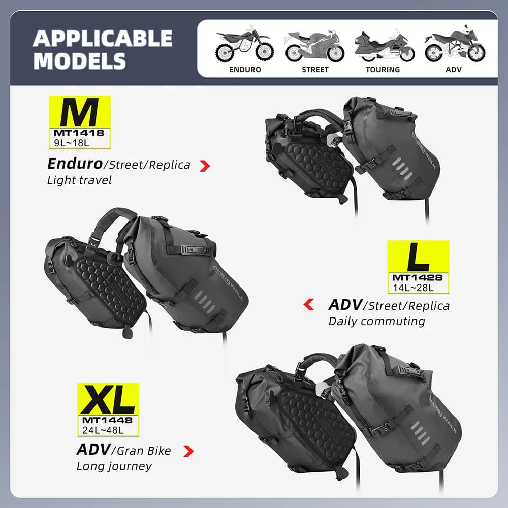 Rhinowalk sac de moto 100% étanche 18L/28L/48L grande