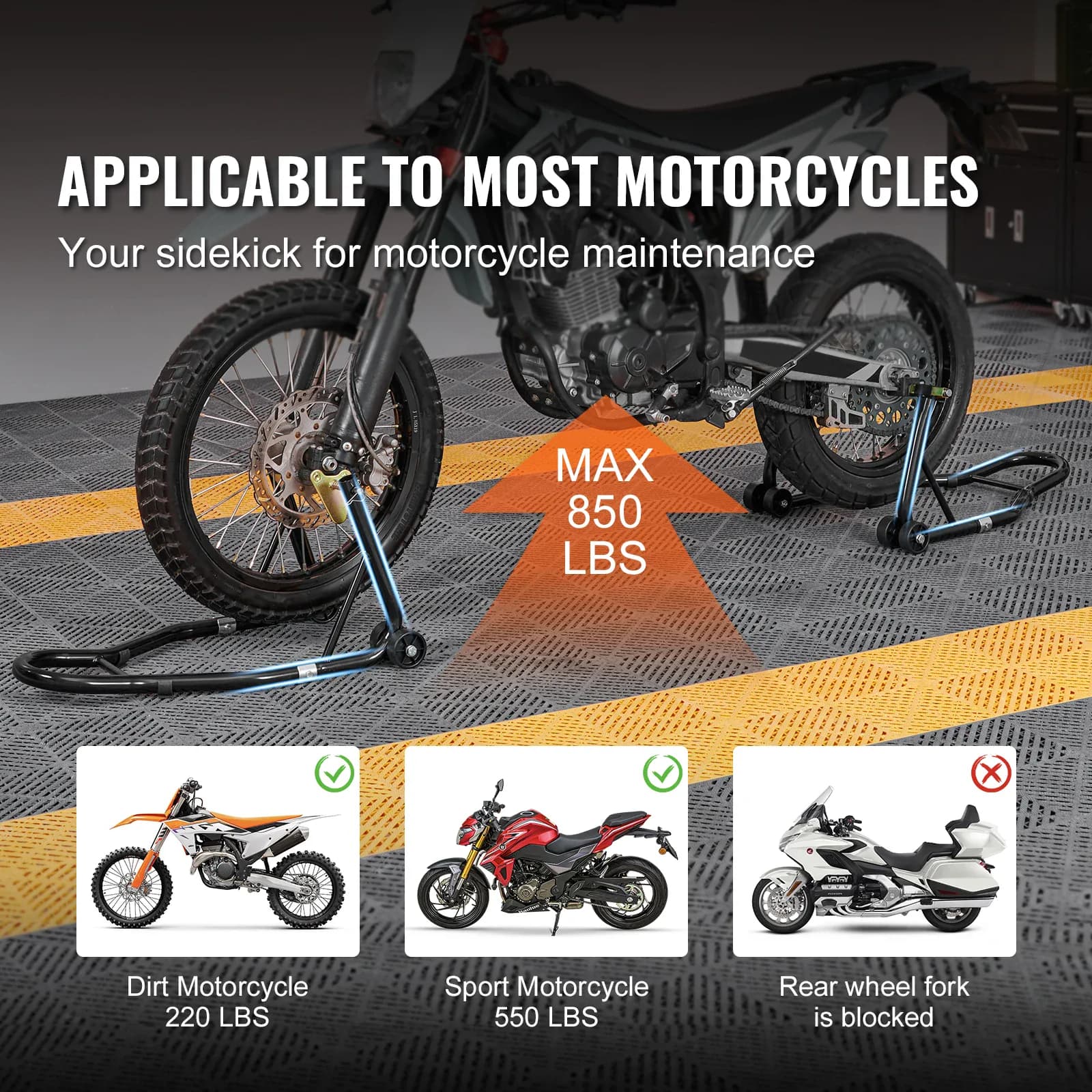 SucceBuy support de moto ascenseur 850lbs avant arrière
