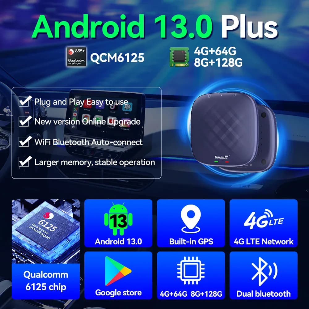 CarlinKit-Android 13 Wireless CarPlay AI TV Box, QCM6125