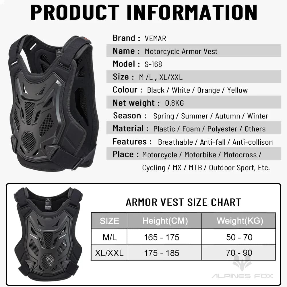 Gilet d'armure de motocross toutes saisons, protection du