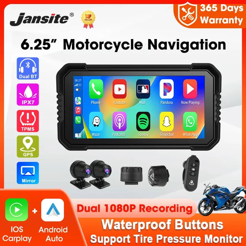 Écran moto CarPlay et Android Auto sans fil étanche 6,25 pouces