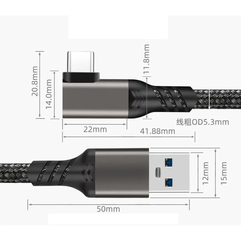 Câble de connecteur USB 3.2 GEN2 3A 60W, coude à 90 degrés
