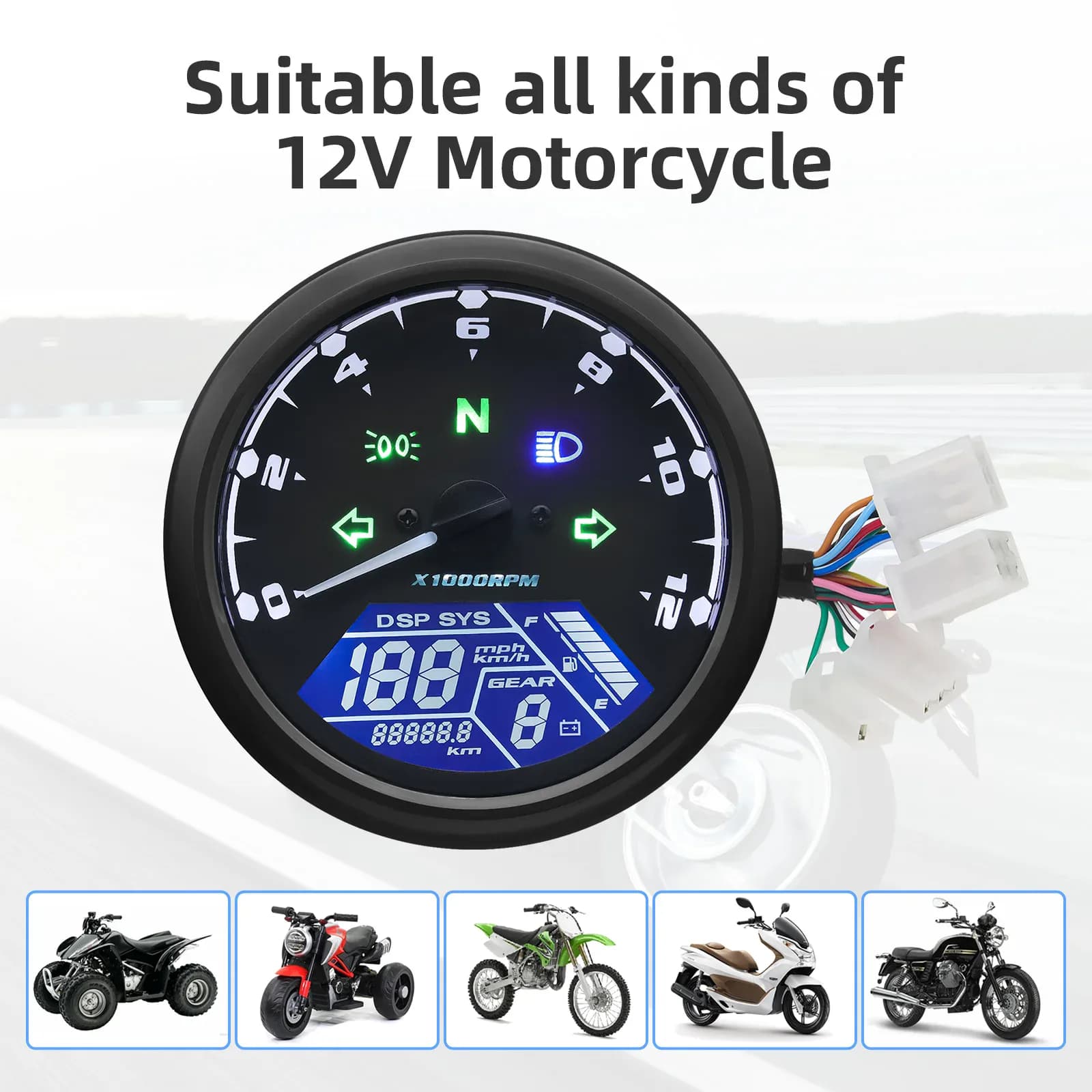 AD nouveau moto universelle 12000RMP LCD compteur de