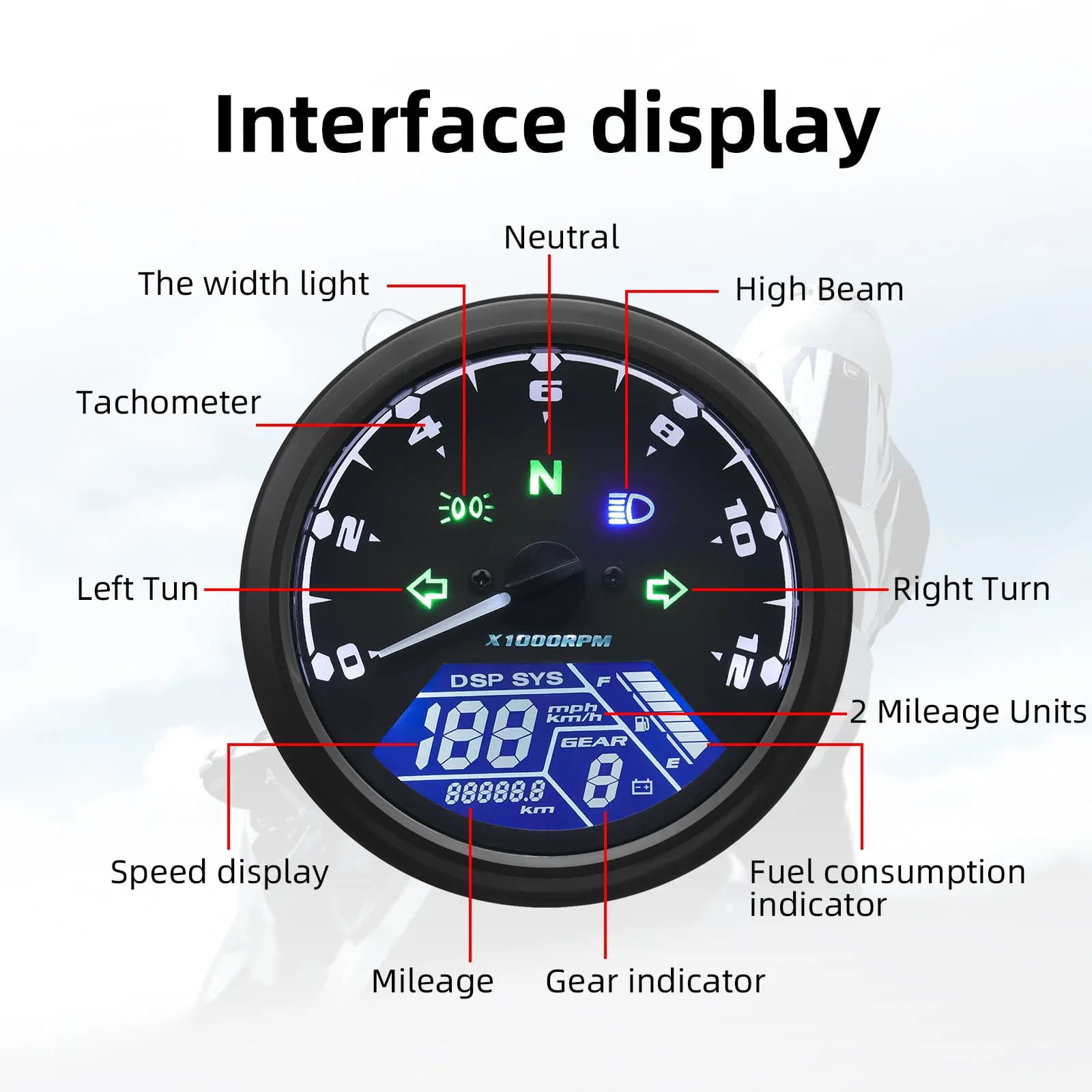 AD nouveau moto universelle 12000RMP LCD compteur de