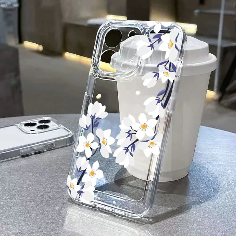 Coque de téléphone transparente à motif de fleurs de