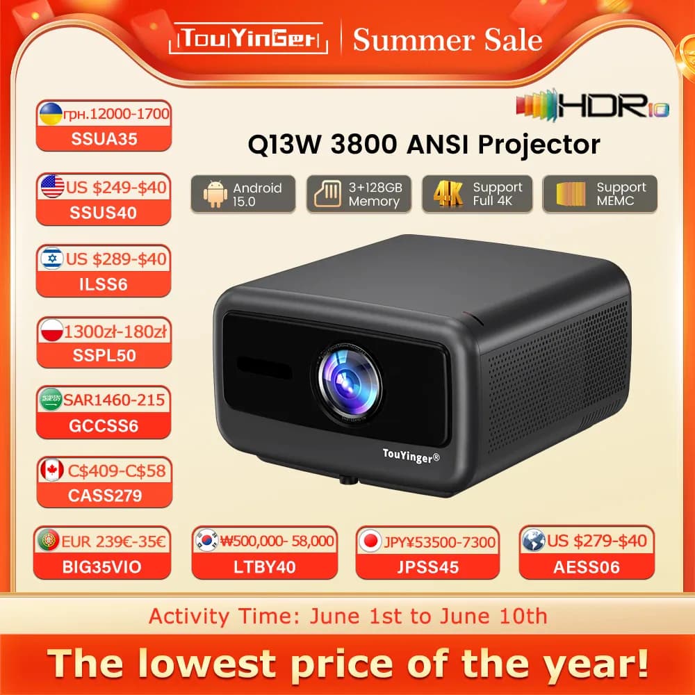 Touyinger Q13W 3800 Ansi Full HD 4K projecteurs Home cinéma