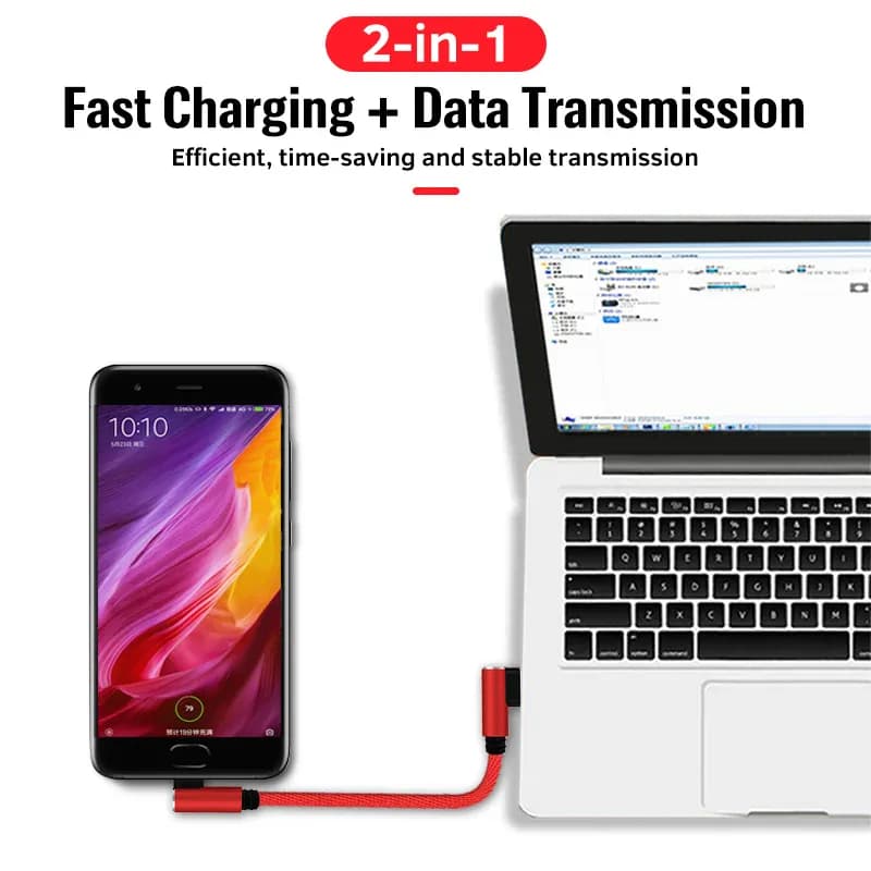 Câble de Charge rapide court de 25cm, Double coude