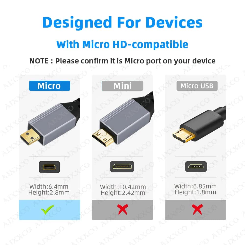 AIXXCO 1m 1.5m 2m 3m Compatible Micro HDMI 4K/60Hz câble 3D