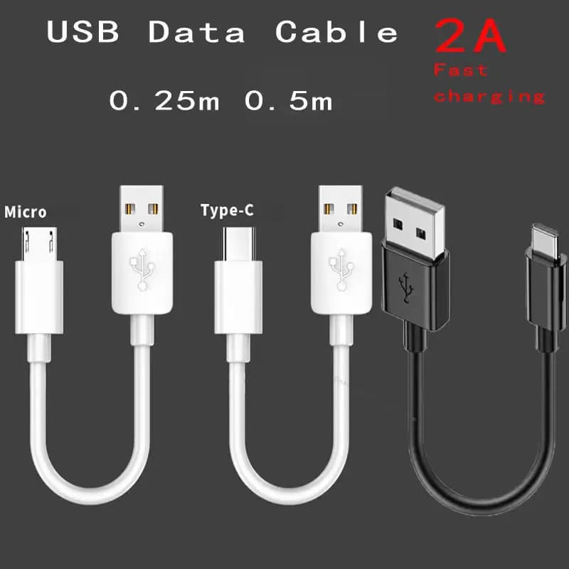 0.25 M/0.5 M court USB-A Type C Micro câbles de données